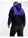 Armani Exchange - Felpa con cappuccio nera e blu in pile con zip e tessuto a contrasto-Nero