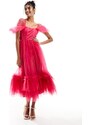 Lace & Beads - Vestito con gonna al polpaccio in tulle rosa con corsetto e volant