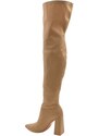 Malu Shoes Stivali donna a punta licra effetto calza sopra al ginocchio beige carne con tacco largo alto aderenti sexy