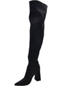 Malu Shoes Stivali donna a punta licra effetto calza sopra al ginocchio nero con tacco largo alto aderenti sexy