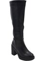Malu Shoes Stivali donna pelle nero al ginocchio con fondo gomma comodo zeppa tacco grosso 7 cm elastico combat