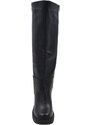 Malu Shoes Stivali donna pelle nero al ginocchio con fondo gomma comodo zeppa tacco grosso 7 cm elastico combat