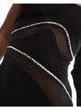 ASOS DESIGN - Vestito corto monospalla in rete nera con scollo a intaglio e finiture con strass-Nero