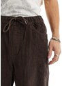 Pull&Bear - Pantaloni a fondo ampio in velluto a coste marrone