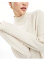 Selected Femme - Vestito lungo accollato in maglia crema-Bianco