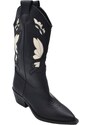 Stivali donna western vero camperos Corina nero con farfalle bianco altezza media tacco texano 5 cm
