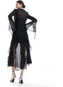 Miss Selfridge - Vestito lungo nero in chiffon con volant
