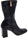Malu Shoes Tronchetti alti donna nero lucido a punta quadrata tacco comodo doppio 6cm effetto calzino zip moda