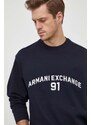 Armani Exchange felpa in cotone uomo colore blu navy con applicazione