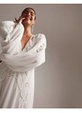 ASOS DESIGN - Florence - Vestito da sposa a maniche lunghe con dettaglio in pizzo sangallo e scollo profondo-Bianco