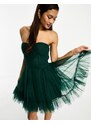 Lace & Beads - Vestito corto con corsetto avvolgente in tulle smeraldo-Verde