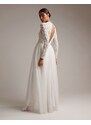 ASOS DESIGN - Elizabeth - Vestito da sposa a maniche lunghe con corpino con perline-Bianco