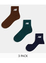 New Balance - Confezione da 3 paia di calzini sportivi kaki, blu navy e marroni con logo-Multicolore