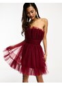 Lace & Beads - Vestito corto in tulle a fascia color astro dust-Rosso