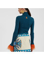 La DoubleJ Knitwear gend - High Kick Top Blue L 70% Cashmere 27% Silk 3%Ostrich Feathers