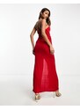 AX Paris - Vestito lungo rosso con dettagli metallici e spacco sulla coscia