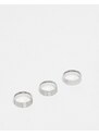 ASOS DESIGN - Confezione da 3 anelli a fascia in acciaio inossidabile argentato spazzolato con motivi in rilievo-Argento