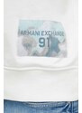 Armani Exchange felpa in cotone uomo colore bianco con cappuccio con applicazione