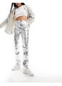 River Island - Pantaloni dritti argento metallizzato