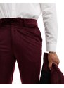 ASOS DESIGN - Pantaloni slim da smoking in velluto bordeaux-Rosso