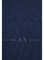 Armani Exchange felpa con aggiunta di lino colore blu navy con applicazione