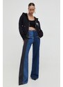 Moschino Jeans felpa in cotone donna colore nero con cappuccio con applicazione