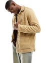 ASOS DESIGN - Camicia comoda in pile beige con cuciture marroni a contrasto e rever-Neutro