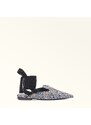Furla Glam Pantofole Toni Color Silver Argento Tessuto Con Motivo Arco Etnico In Jacquard Opera Goffrato + Nastro In Grosgrain Donna