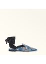 Furla Glam Pantofole Toni Azzurrite Blu Tessuto Con Motivo Arco Etnico In Jacquard Teatro Goffrato + Nastro In Grosgrain Donna