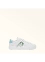 Furla Joy Sneakers Talco H Bianco Vitello + Tessuto Paglia Metallico + Pelle Verniciata Naplak Sintetica Donna