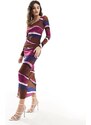 Y.A.S - Rizza - Vestito midi viola con stampa astratta-Multicolore