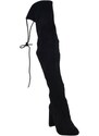 Malu Shoes Stivali donna alti in camoscio nero elastico sopra ginocchio con coulisse e zip tacco quadrato alto 10 cm comodi