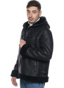 Leather Trend James - Giacca Uomo Nero in vero montone Shearling con Cappuccio