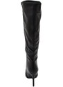 Malu Shoes Stivale alto donna nero a punta lucido vernice effetto calzino con tacco a spillo sottile 12 cm aderente zip moda