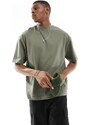 ASOS DESIGN - T-shirt pesante oversize accollata kaki-Verde