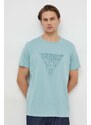 Guess t-shirt in cotone uomo colore turchese con applicazione