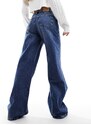 Pull&Bear - Jeans a fondo ampio blu scuro a vita medio alta