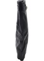 Malu Shoes Stivali donna nero al ginocchio punta tonda risvolto pezzo di pelle sopra zeppa con gancio argento shark liscio moda