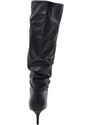 Malu Shoes Stivale alto donna nero in ecopelle con tacco a spillo sottile 7 cm arricciato con zip e punta moda