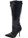 Malu Shoes Stivali donna nero pelle al ginocchio punta borchie argento schiacciate lacci zip laterale aderente tacco spillo 12