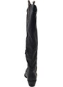 Malu Shoes Stivali texani camperos donna nero tacco western in legno 3 cm striscia dorata al ginocchio moda tendenza