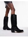 Topshop - Rain - Stivali al ginocchio stile western neri in pelle premium-Nero