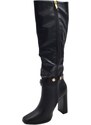 Malu Shoes Stivale donna alto morbido in pelle nera con tacco largo10 cm liscio con catena oro a punta quadrata altezza ginocchio