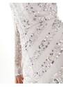 Starlet - Tuta corta decorata con paillettes color argento e bianco con motivo a spirale