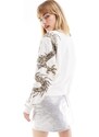 AllSaints - Dragon Separo - Felpa bianca con decorazione di drago con perline-Bianco