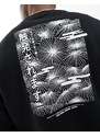 Selected Homme - Felpa girocollo nera con stampa giapponese sulla schiena-Nero