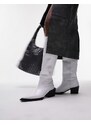 Topshop - Rio - Stivali al ginocchio stile western in pelle bianchi effetto coccodrillo-Bianco