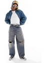 Pull&Bear - Jeans skater stile cargo blu slavato con strappi