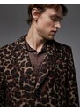 Topman - Soprabito taglio lungo marrone leopardato con lana