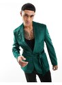 ASOS DESIGN - Giacca super skinny stile smoking in velluto verde scuro con cintura